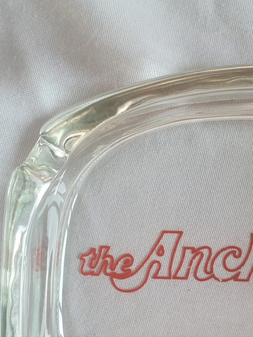 The Anchorage Vintage Clear Glass Ashtray with Red Script Logo Retro MCM EUC